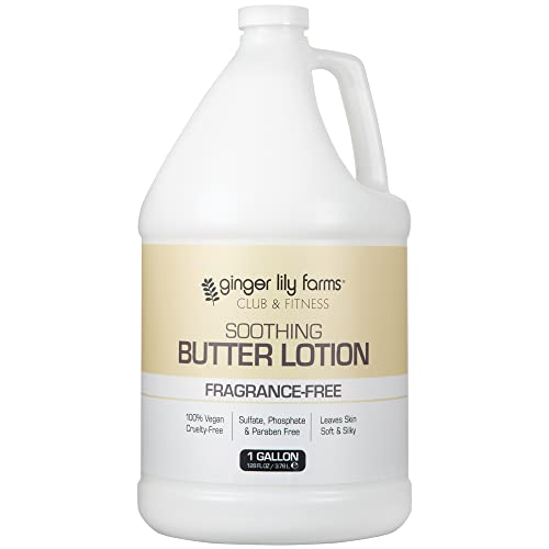 Ginger Lily Farms Club & Fitness Soothing Butter Lotion for Dry Skin, 100% Vegan & Cruelty-Free, Fragrance Free, 1 Gallon (128 fl oz) Refill