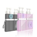 2P 4 in 1 Travel Toiletry Containers,TSA Approved Refillable Travel Size Toiletries Bottles Set with Suction Cup for Smooth Walls - for Shampoo,Conditioner,Body Wash,Lotion. (Pink+Grey)