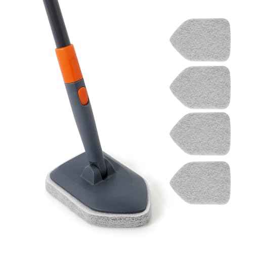 Extendable Shower Scrubber,Bathroom Tub Cleaner Brush with Long Handle-56 inches,Shower Tile Floor Wall Cleaning Tools, Bathtub Brushes for Cleaning with 4 PCS Scrub Pads