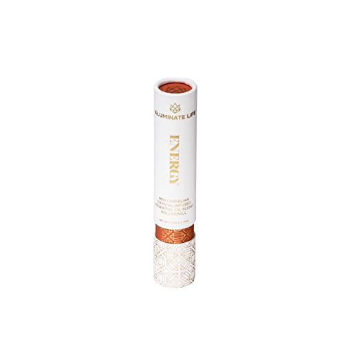 Essential Oil Rollerballs, .34 OZ, Energy - Red Carnelian Crystal Infused - Scents of Lemon, Grapefruit, & Bergamot - Aromatherapy Roll On Oils, Skin Care, Massage