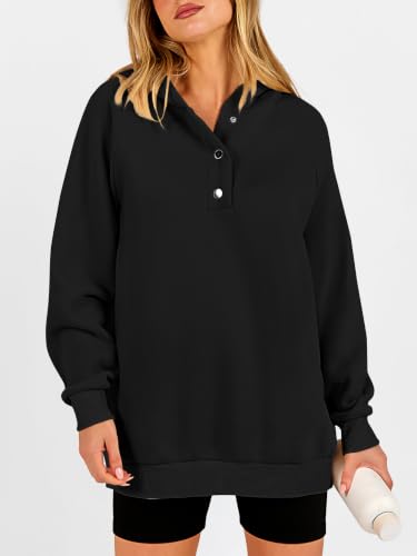 ANRABESS Women's Oversized V-Neck Hoodie Sweatshirt - Cozy Fleece