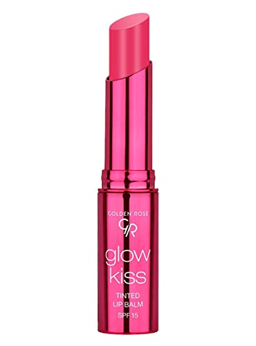 Golden Rose Cosmetics Glow Kiss Tinted Lip Balm with SPF15, Vegan Formula (Berry Pink)