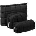 Huhumy 3-Piece Quilted Makeup Bag Set - Black Cosmetic Pouches