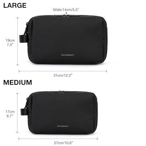BAGSMART Toiletry Bag for Men, Travel Toiletry Organizer Dopp Kit Water-resistant Shaving Bag for Toiletries Accessories, Door Room Essentials,Black-large