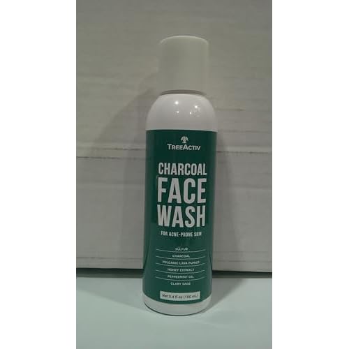 TreeActiv Charcoal Face Wash, 3.4oz, Daily Face Wash with Sulfur and Honey, Charcoal Face Cleanser for Women and Men, 400+ Uses, 2-Pack