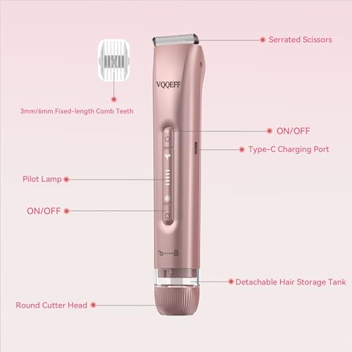Bikini Trimmer for Women 2 IN 1 Electric Razors IPX7 Waterproof Wet & Dry Use Womens Electric Razor Dual Head Shaver for Bikini Underarm Leg Arm Body Face, Pink