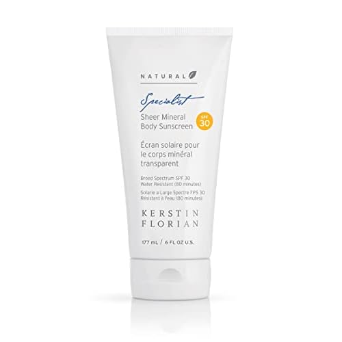 Kerstin Florian Sheer Mineral Body Sunscreen SPF 30 | Waterproof UVA/UVB Sun Protection with Natural Zinc Oxide | Reef Safe Fragrance Free Formula for Sensitive Skin to Moisturize & Protect | 6 fl oz