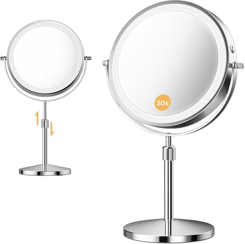 9" LED Makeup Mirror 1X/30X Magnification, Rechargeable