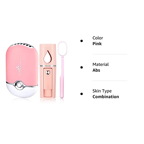 3 Pcs Nano Mister for Lash Extensions Mini USB Lash Fan Dryer for Eyelash Extensions Handheld Lash Mirror Portable Facial Steamer 20 ml Water Tank for Lash Extension Supplies (Pink,Heart Style)