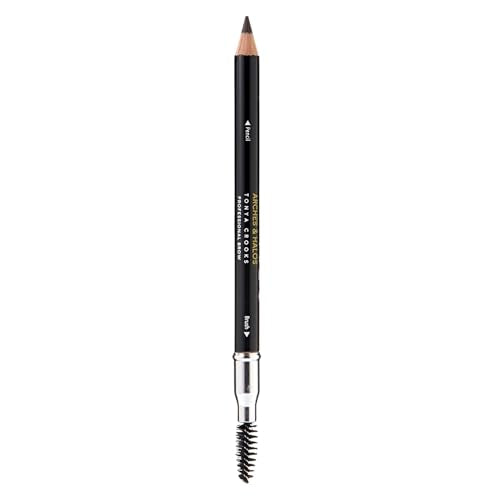 Arches & Halos Precision Brow Shaping Pencil - Double Sided Eyebrow Filler and Spoolie Brush - Creamy Texture for Shaping and Defining With Ease - Vegan, Cruelty Free - Dark Brown - 0.070 oz