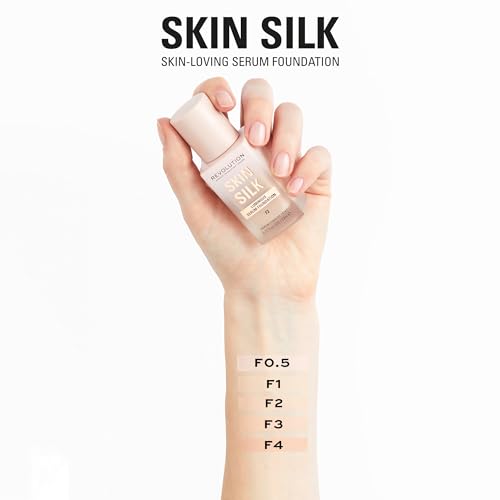 Revolution Skin Silk Radiant Satin Serum Foundation, Lightweight, Buildable Coverage with Hydrating Hyaluronic Acid for a Natural Finish, Vegan & Cruelty-Free, F4 Light Skin Tones, 0.77 fl oz
