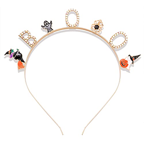 PHALIN Halloween Headbands Rhinestone Ghost Pumpkin Boo Hairbands for Women Costume Party Hair Accessory Gifts (AB Color)