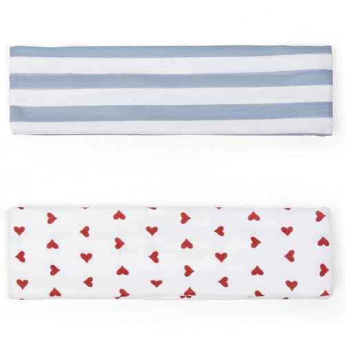 TERSE Fashion Women's Headbands for Short Hair Non Slip Elastic Floral Hairbands, Soft Fabric 2 Inches Thick Stripe Head Bands for Girls, Valentine's Day Heart Headbands