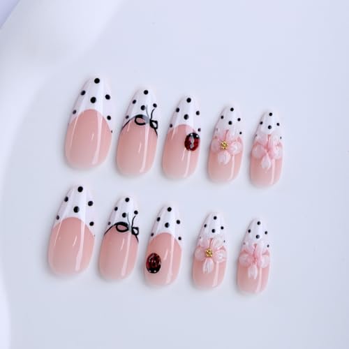 French Tip Press On Nails Medium Almond 24Pcs