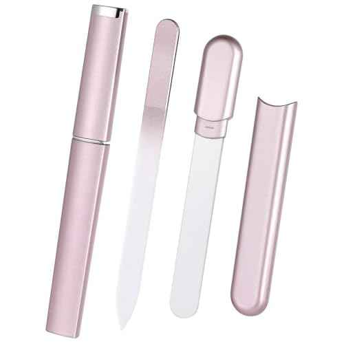 Glass Nail File and Buffer with Case, Crystal Fingernail Files for Natural Nails Nano Nail Shiner Polisher Care Kit for Travel Salon Stocking Stuffers for Women Girl Wife Gifts-Rose Gold