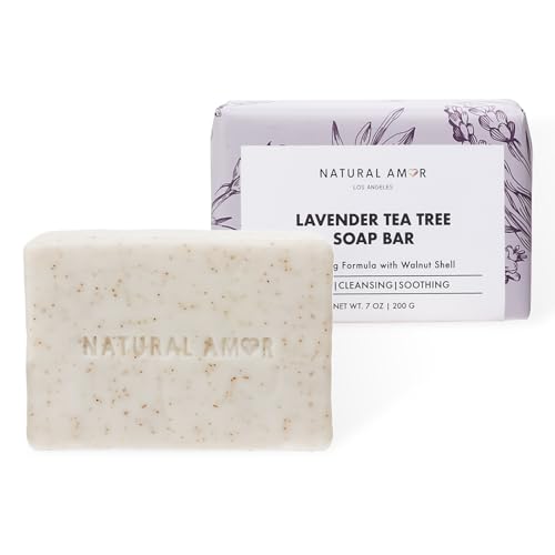 Natural Amor Lavender Tea Tree Soap Bar 7oz ? Natural Exfoliating Body Soap with Walnut Shell ? Long-Lasting Triple Milled Moisturizing Bar for Men & Women