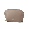 Kattee Medium Leather Makeup Bag - Khaki Travel Cosmetic Case