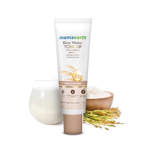 MAMAEARTH Rice Water Tone Up Face Cream | with Rice Water & Niacinamide | Hydrates | Lightweight, Non-Greasy Formula for Smooth Glass Skin | 1.76 Oz (50g)