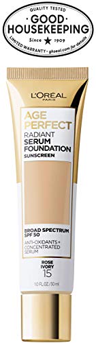 L'Oreal Paris Age Perfect Radiant Serum Foundation with SPF 50, Rose Ivory, 1 Ounce