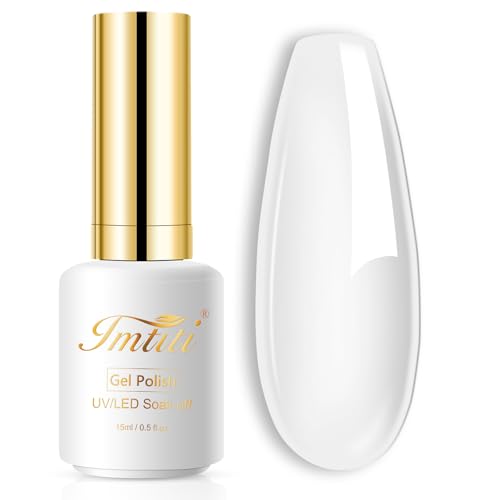 Imtiti Rubber Base Gel Polish, 15ML Milky White Color Base Gel For Nails Builder Gel Sheer Jelly Gel Nail Polish Strengthener Gel Nail For Starters DIY Nail Art Soak Off UV LED