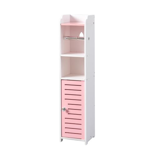 AOJEZOR Toilet Paper Holder Stand: Small Bathroom Storage Cabinet - Jelly Pink - White