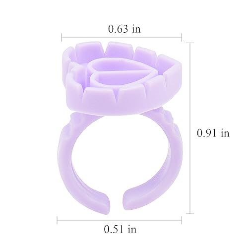 200pcs Disposable Plastic Eyelash Flower Glue Ring Lash Extension Blossom Holder Cup (Heart shape-Purple)