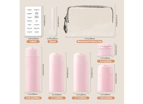 5 Pack TSA Approved Travel Bottles - Refillable BPA-Free Containers