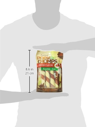 Pork Chomps Baked Pork Skin Dog Chews, 6-inch Twists, Bacon Flavor Wrap, 4 Count (Pack of 2)