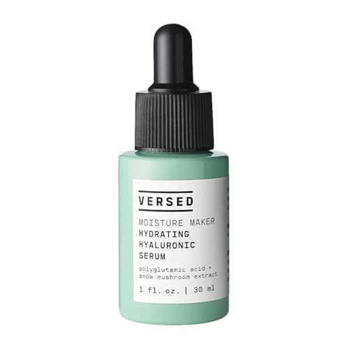 Versed Moisture Maker Hydrating Hyaluronic Serum - Lightweight Face Serum for Dry Skin With Moisturizing Polyglutamic Acid + Snow Mushroom Extract for Soothing + Plumping Hydration Day & Night (1oz)