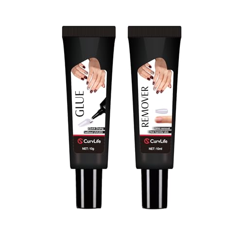 CurvLife Quick-Drying Nail Glue with Remover for Press-On Nails