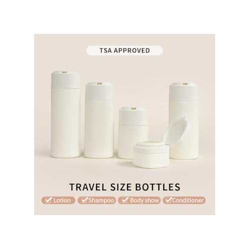 5 Pack Brief and Fashion Travel Bottles TSA Approved, BPA Free Travel Size Travel Containers Refillable Squeeze Bottles for Cosmetic Shampoo Cream Conditioner Lotion Soap¡¦ (Nordic white)