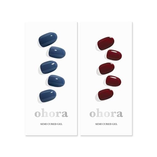ohora Semi Cured Gel Nail Set of 2 (N Cream Indigo & N Classic Burgundy) - Professional Salon-Quality Nail Care
