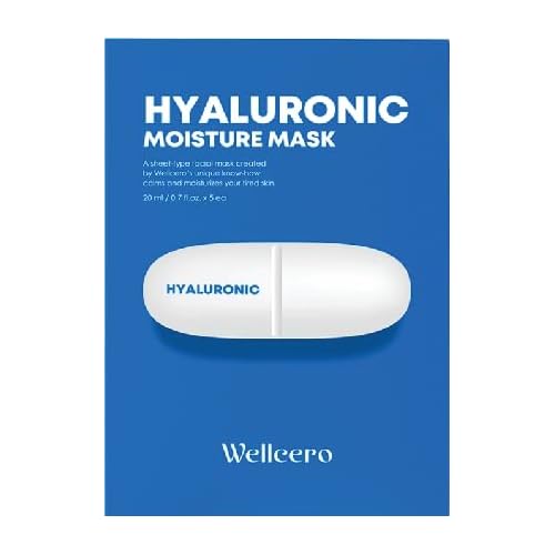 ELT Wellcero Hylaluronic 1 Count 5pcs Korean Face Masks, Anti-Aging Wrinkle Fighting, Deep Collagen Mask, Korean Skin care