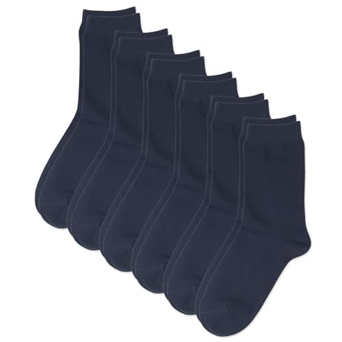 COTTON DAY Unisex Little Kids Youth Boys Girls Soft Cotton Crew Dress Socks Seamless Toe 6 Pack 4-6 years Plain Black S (6)