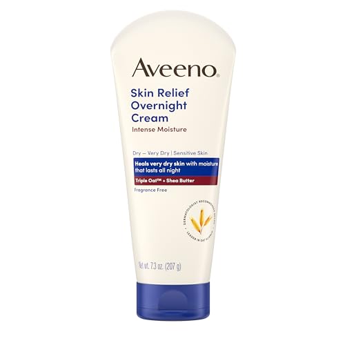 Aveeno Skin Relief Overnight Intense Moisture Cream with Triple Oat Complex & Natural Shea Butter, Therapeutic Dimethicone Skin Protectant for Dry Itchy Relief, Fragrance-Free, 7.3 oz, 3 Pack