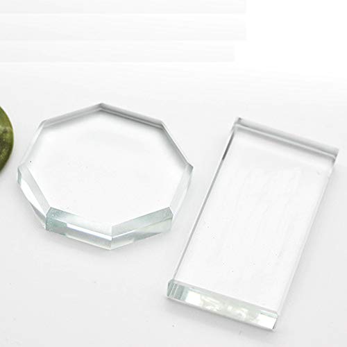 2Pcs Professional Eyelash Extension Adhesive Glue Pallet Crystal Glass Eye Lash Base Pad Tray Stand Holder for Fake Eyelashes Extension Makeup Cosmetic Nail Palette Tool, Octagon and Rectangle
