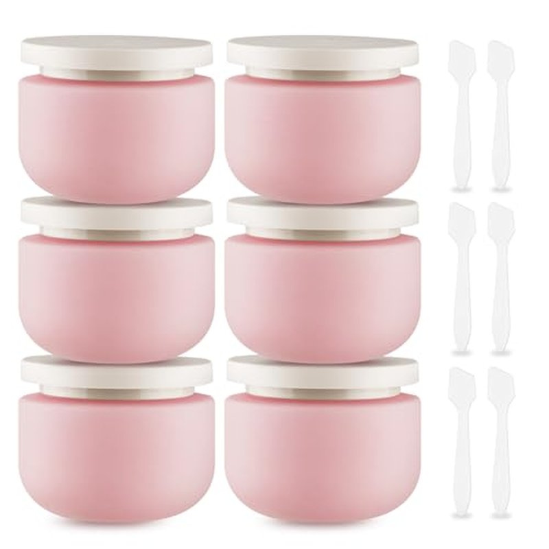 6 Pack 250ml Matte Pink Plastic Cream Jars with Spatulas