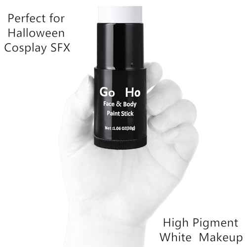 Go Ho Cream-Blendable Clown White Face Paint Stick,Full-coverage Waterproof Face Body Paint for Halloween Cosplay Jokester Zombie Vampire Skeleton Clown SFX Makeup,White Eye Black Stick