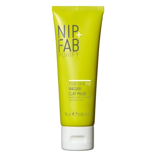 Nip+Fab Teen Skin Fix Wasabi Clay Mask, 2.54 fl oz, Purifies Congested Pores with Kaolin Clay and BHA Salicylic Acid, Healing and Moisturizing Formula