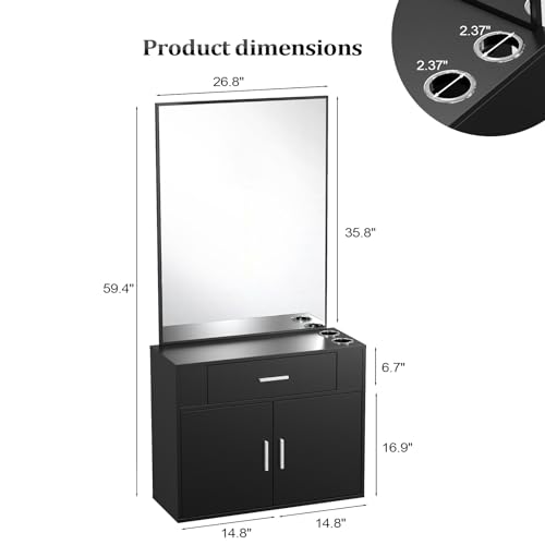OmySalon Wall Mount Salon Station with Mirror & Storage