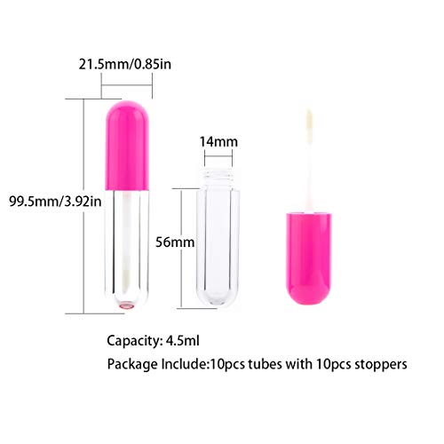 10 Pieces Round Lip Gloss Tubes with Wand, 4.5ml Mini Lip Gloss Containers Empty, Lipgloss Wand Tubes with Rubber Stoppers for Women Cosmetics DIY (Hot Pink)
