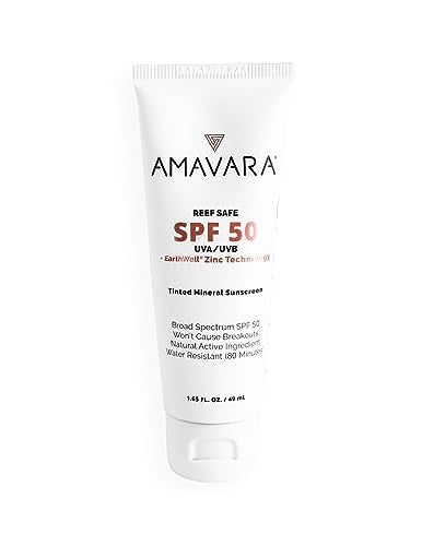 Amavara Tinted Mineral Sunscreen SPF 50, Physical Zinc Based Sunblock, Vegan Waterproof Sun-Shield, Broad Spectrum Reef Safe Suntan Lotion for Sensitive Skin Face & Body, 1.65 Ounces (1-Pack)