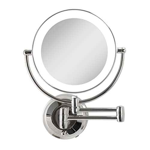 Zadro 11" LED Wall Mounted Makeup Mirror 10X/1X Shaving Mirror Plug in or Battery Operated Vanity Mirrors for Wall (Large | 10X/1X | 11" x 14.5", Chrome)