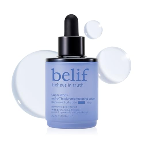 belif Super Drops Multi-7 Hyaluronic Hydrating Serum - 24-hr Moisturization, Hyaluronic Acid, Panthenol, Lightweight Daily Essence | Korean Skincare (1.01 fl. oz)