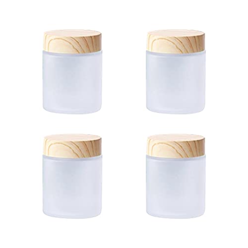 4 Packs 3.3 Oz Empty Glass Jars 100ml Round Frosted Glass Cosmetic Cream Jar Bottles with Wood Grain Lid Refillable Container Lotion Cream Box Jar Pot DIY Makeup Lip Balm Eyeshadow