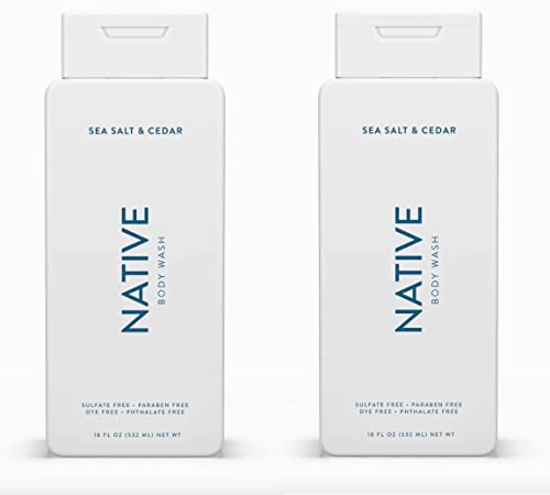 Native Body Wash Contains Naturally Derived Ingredients | For Women & Men, Sulfate, Paraben, & Dye Free Leaving Skin Soft and Hydrating | Sea Salt & Cedar 18 oz - 2 Pk