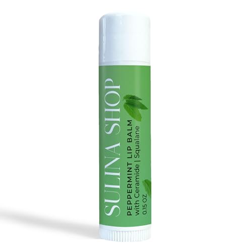 Peppermint Lip Balm with Castor Oil & Vitamin E - Nourishes & Protects Dry Lips, Lip Moisturizer with Ceramide & Squalane, Natural Lip Balm Mint with Deep Hydration for Soft Lips - Lip Repair, 0.15 oz