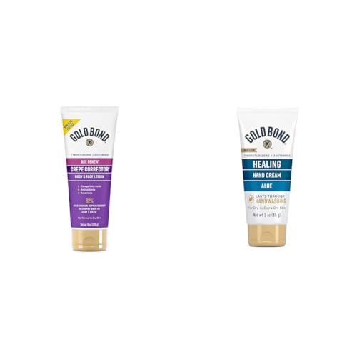 Gold Bond Age Renew Crepe Corrector Body Lotion, Replenishing & Smoothing Formula, 8 oz. & Healing Hand Cream, 3 oz., With Aloe, Moisture That Lasts Through Handwashing