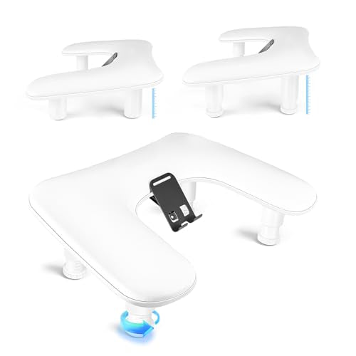 JODSONE Medium White U-Shaped Manicure Arm Rest with Rotating Phone Holder & Adjustable Support - Salon & Home Use