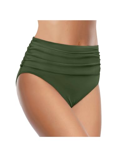 Tempt Me Women’s High Waisted Bikini Bottoms with Tummy Control Ruched Bathing Suit